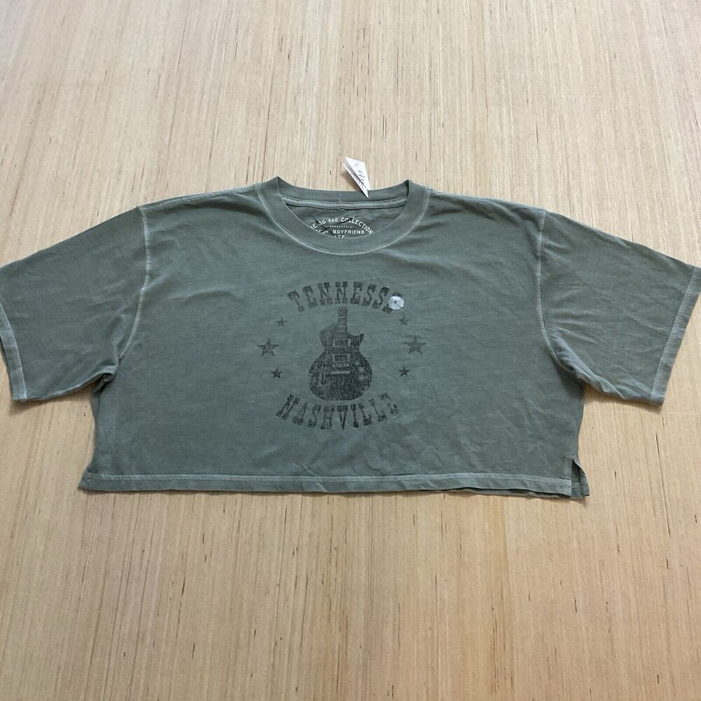 Aeropostale Nashville Tennessee Crop Boyfriend Tee Khaki Green Tee New Medium